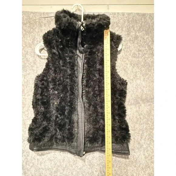 Zara Trafaluc Black Faux Fur Moto Vest Faux Leather Trim Small - Picture 6 of 9